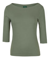 Womens 3/4 Sleeve Boat Neck Tee