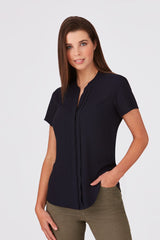 Womens Envy Pleated Front Short Sleeve Shirt