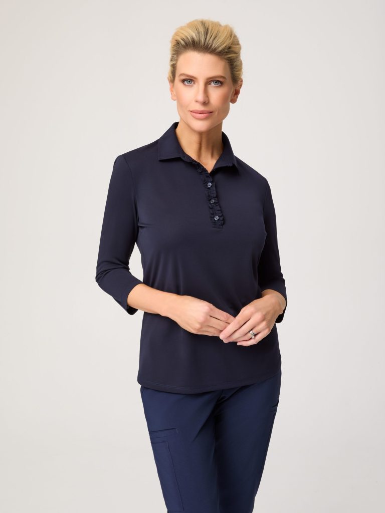 Womens Bella 3/4 Sleeve Frill Placket Top