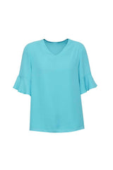 Aria Womens Fluted Sleeve Blouse