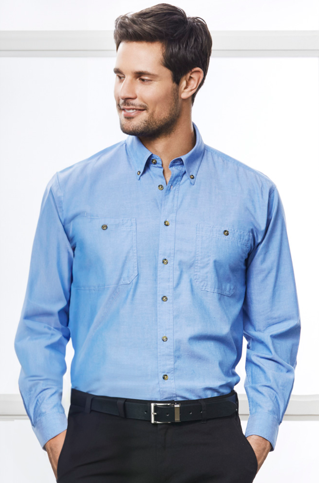 Biz Chambray Mens Long Sleeve Shirt