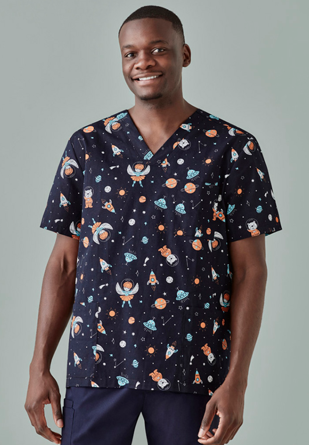 Space Party Mens Scrub Top