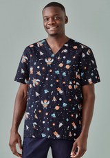 Space Party Mens Scrub Top