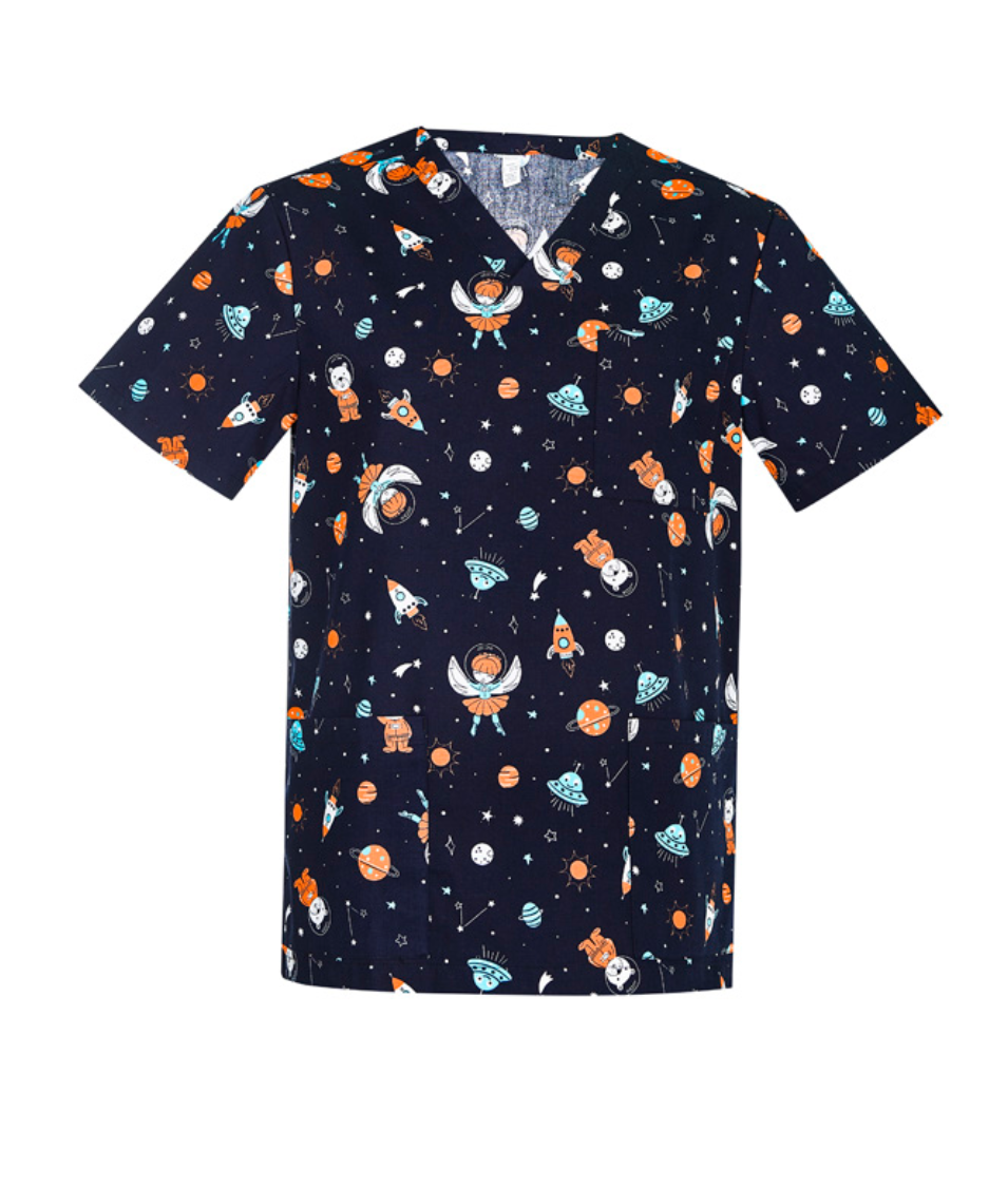 Space Party Mens Scrub Top