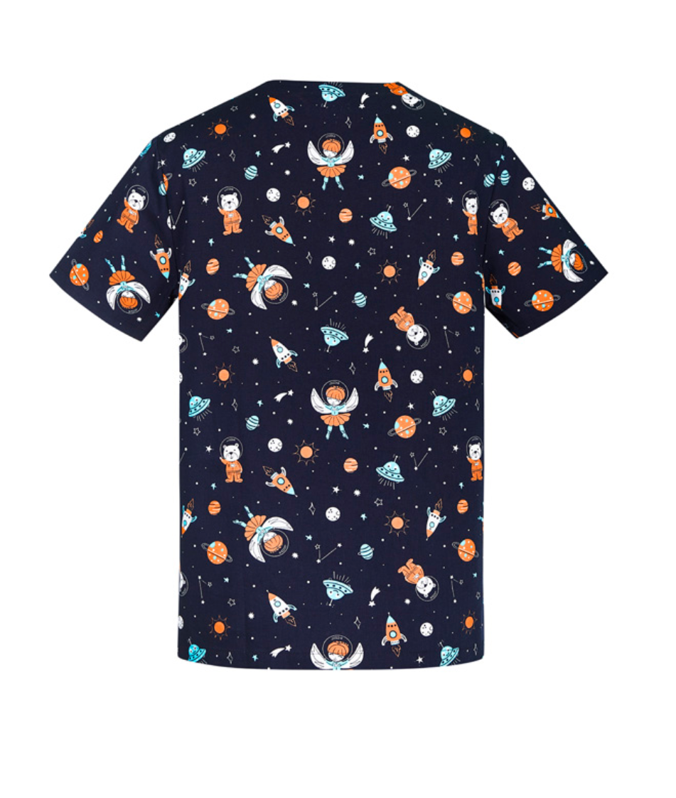 Space Party Mens Scrub Top