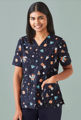 Space Party Womens Scrub Top