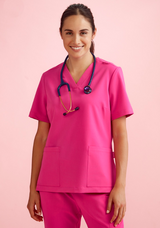 Pink Ribbon Womens V-Neck Scrub Top Pink XXS