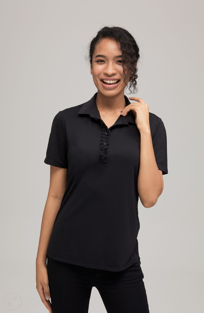 Womens Bella Short Sleeve Frill Placket Top