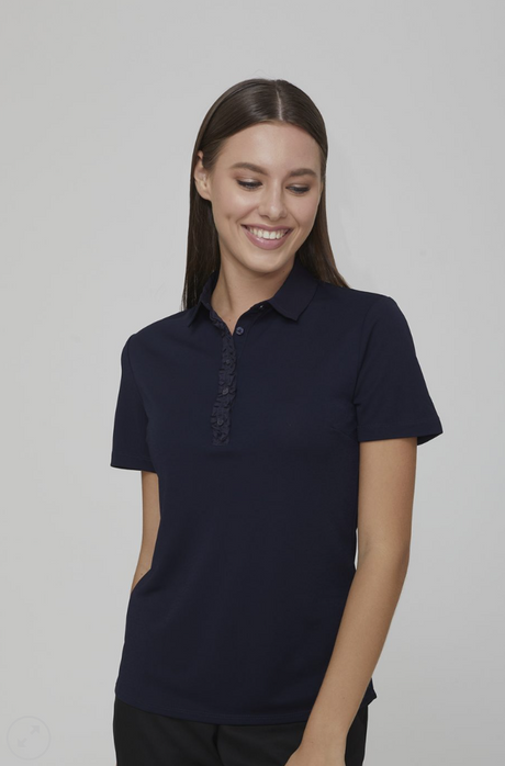 Womens Bella Short Sleeve Frill Placket Top