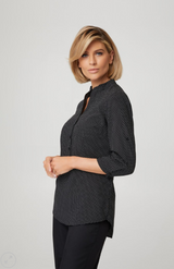 Womens City-Stretch Spot 3/4 Sleeve Hi Low Shirt