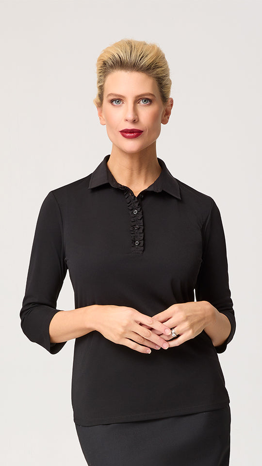 Womens Bella 3/4 Sleeve Frill Placket Top